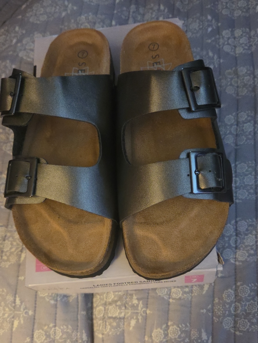 a new day Metallic Black Double Buckle Footbed Sandals